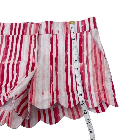 Crown & Ivy Womens Scallop Hem Striped Shorts Size 4 Pink & White Cotton Blend - Picture 8 of 11